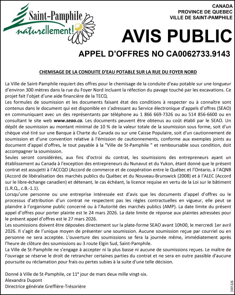 Avis public : appel d’offres