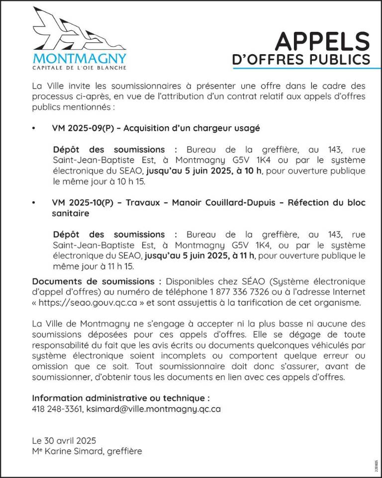 APPELS D’OFFRES PUBLICS