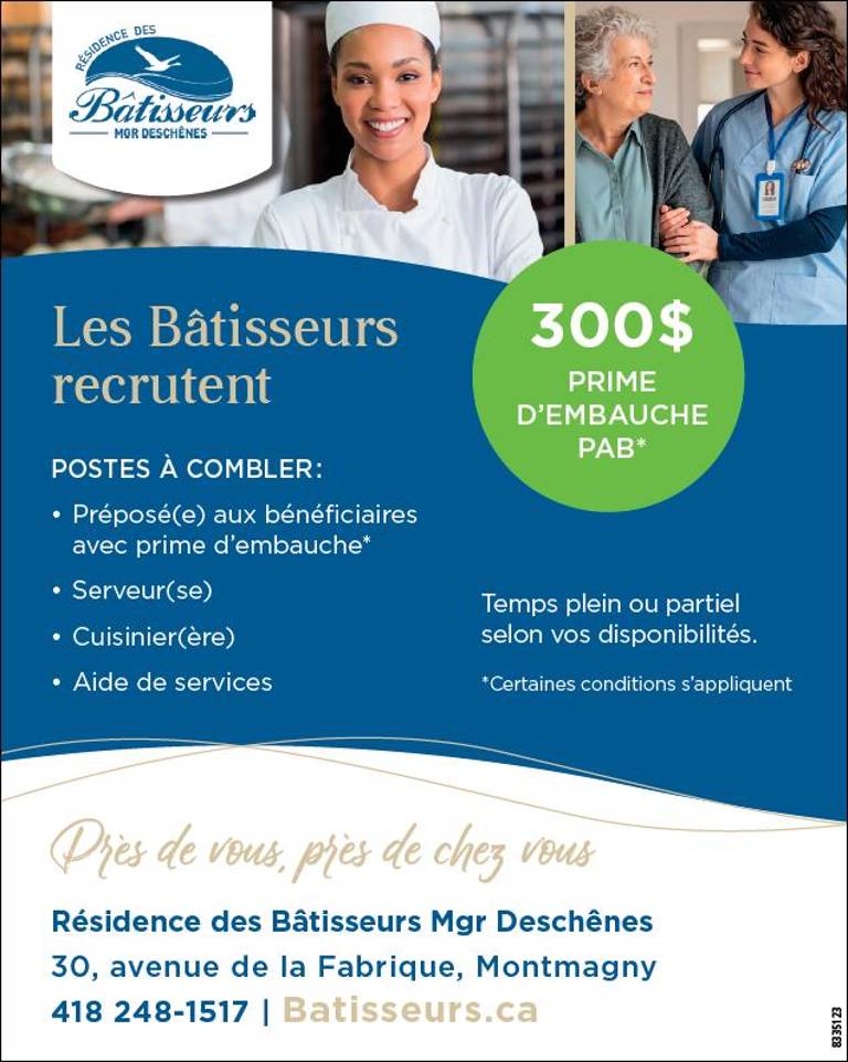 EXEMPLE - Préposé.e aux bénéficiaires • Serveur.euse • Cuisinier.ière • Aide de services