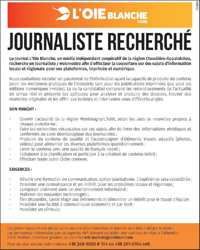 Offre d’emploi - journaliste