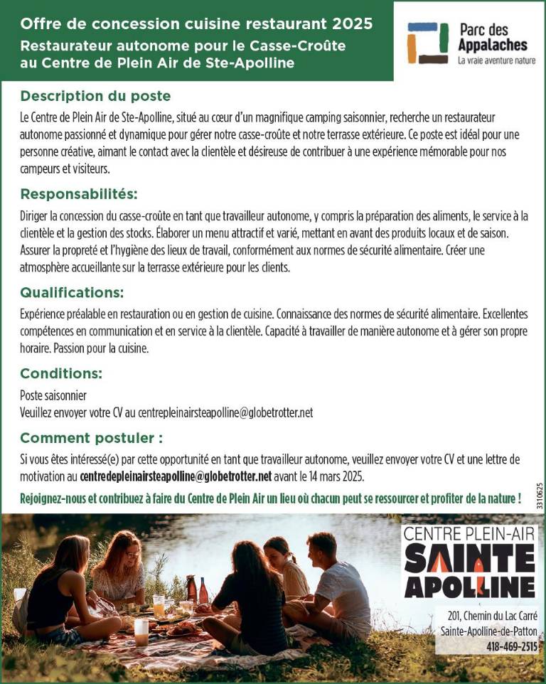 Offre de concession cuisine restaurant 2025