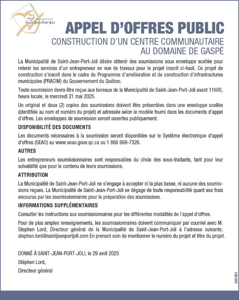 APPEL D’OFFRES PUBLIC