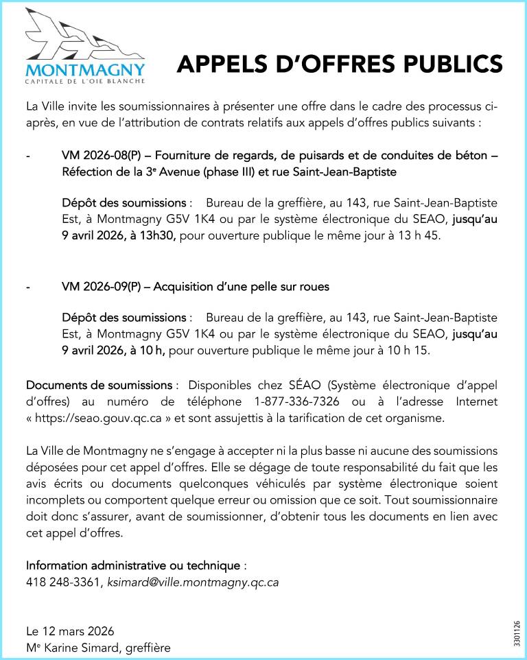 APPELS D’OFFRES PUBLICS