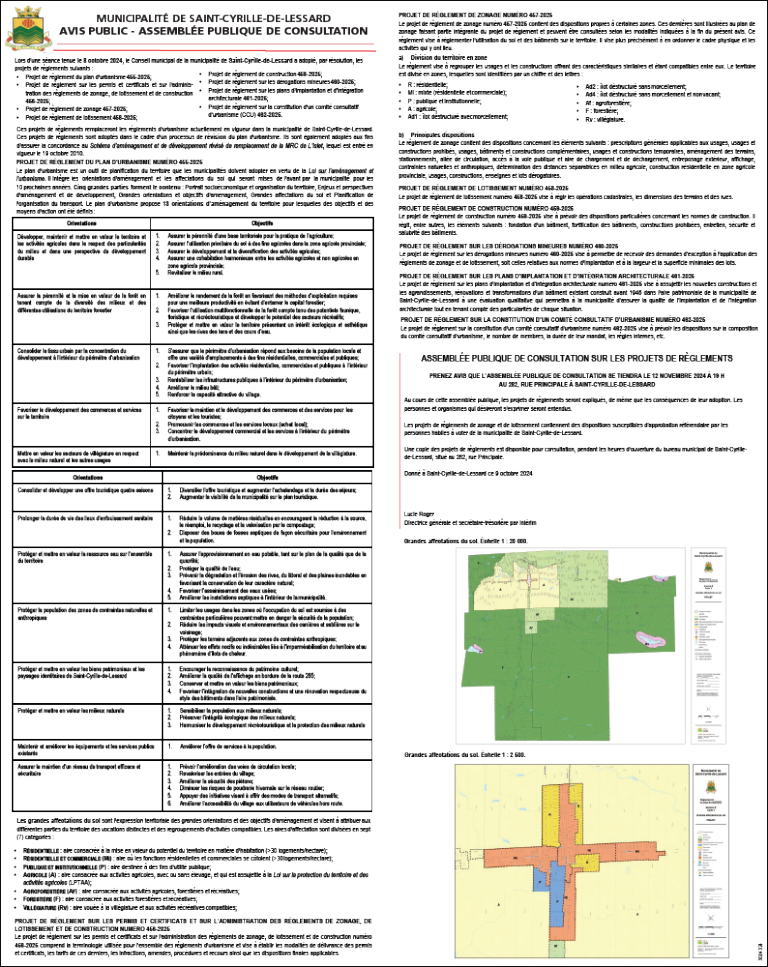Avis public- Municipalité de Saint-Cyrille-de-Lessard